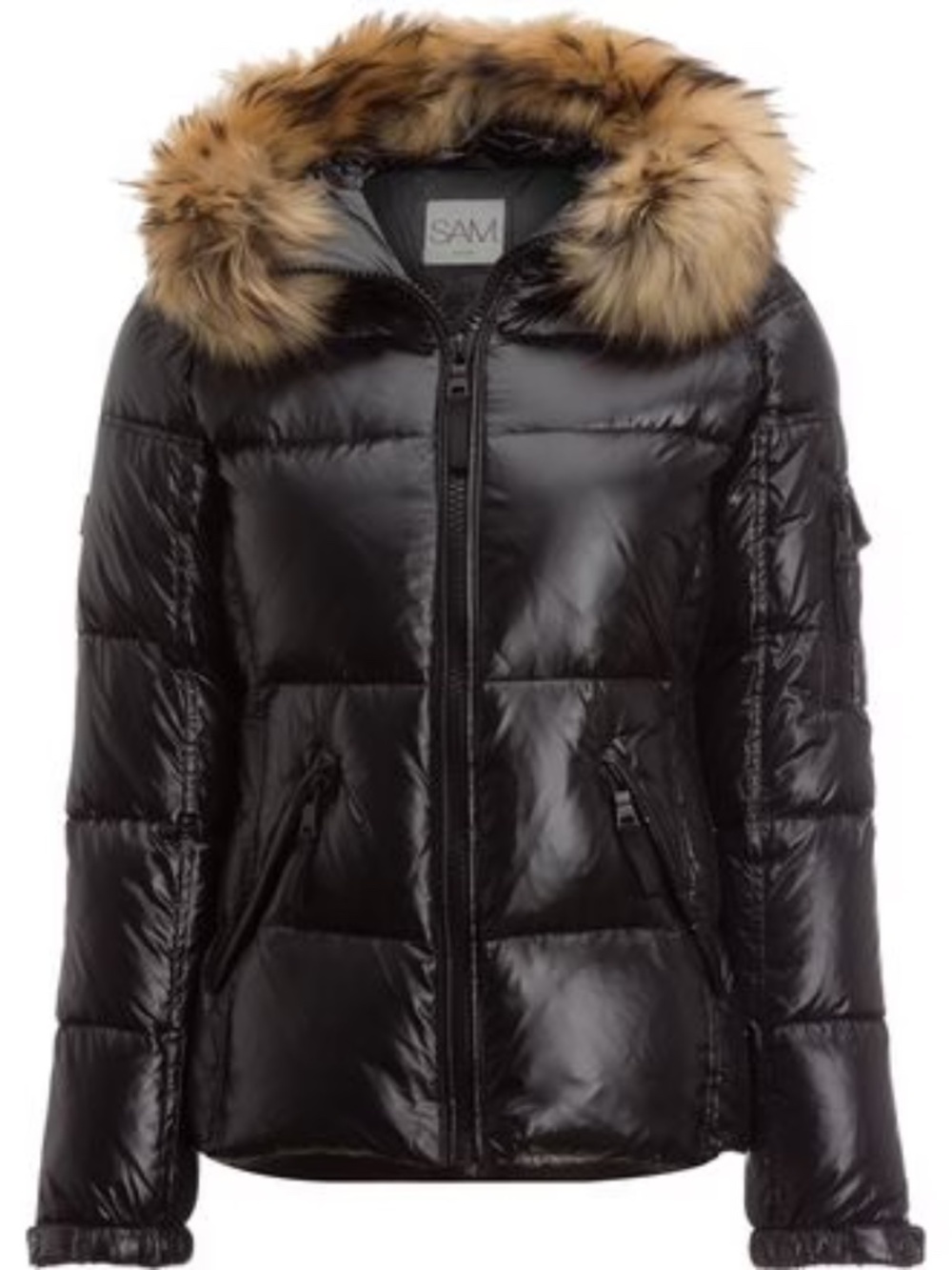 Sam Blake Fur Trim Down Coat In Jet - size XS
